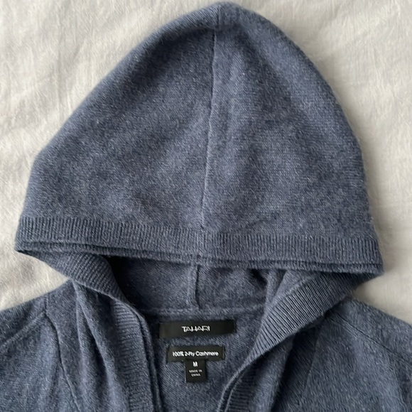 Tahari Hooded Cashmere Long Cardigan Sweater Coat Wrap Blue Womens M - Picture 14 of 17
